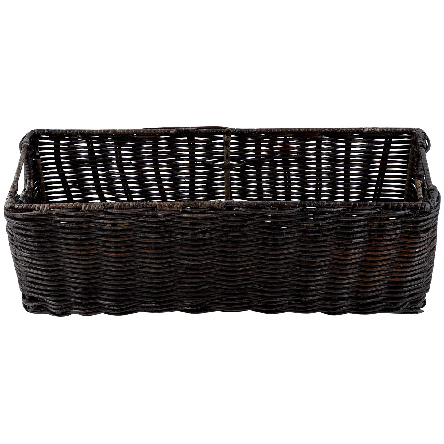 AKWAY Wicker Bathroom Vanity Tray for Toilet Paper and Soap, Kitchen Counter Top Storage Shelf Coffee Table Decorative Tray Cosmetic Organizer Display Holder (14 L x 4.5 W x 4.5 H, Antique Black) - Akway