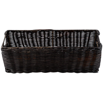 AKWAY Wicker Bathroom Vanity Tray for Toilet Paper and Soap, Kitchen Counter Top Storage Shelf Coffee Table Decorative Tray Cosmetic Organizer Display Holder (14 L x 4.5 W x 4.5 H, Antique Black) - Akway