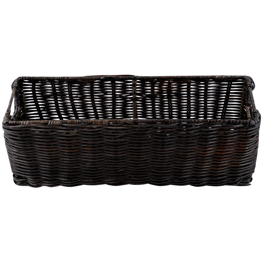 AKWAY Wicker Bathroom Vanity Tray for Toilet Paper and Soap, Kitchen Counter Top Storage Shelf Coffee Table Decorative Tray Cosmetic Organizer Display Holder (14 L x 4.5 W x 4.5 H, Antique Black) - Akway