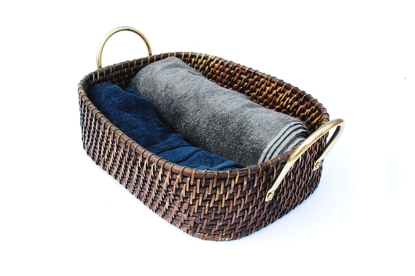 AKWAY Wicker Basket Cloth Storage Basket Bin Organizer for Toiletry Cosmetic Towels Toys Bathroom Organizer bamboo basket(Natural; 14 L x 11 W x 4 H INCHES) (Antique Black) - Akway