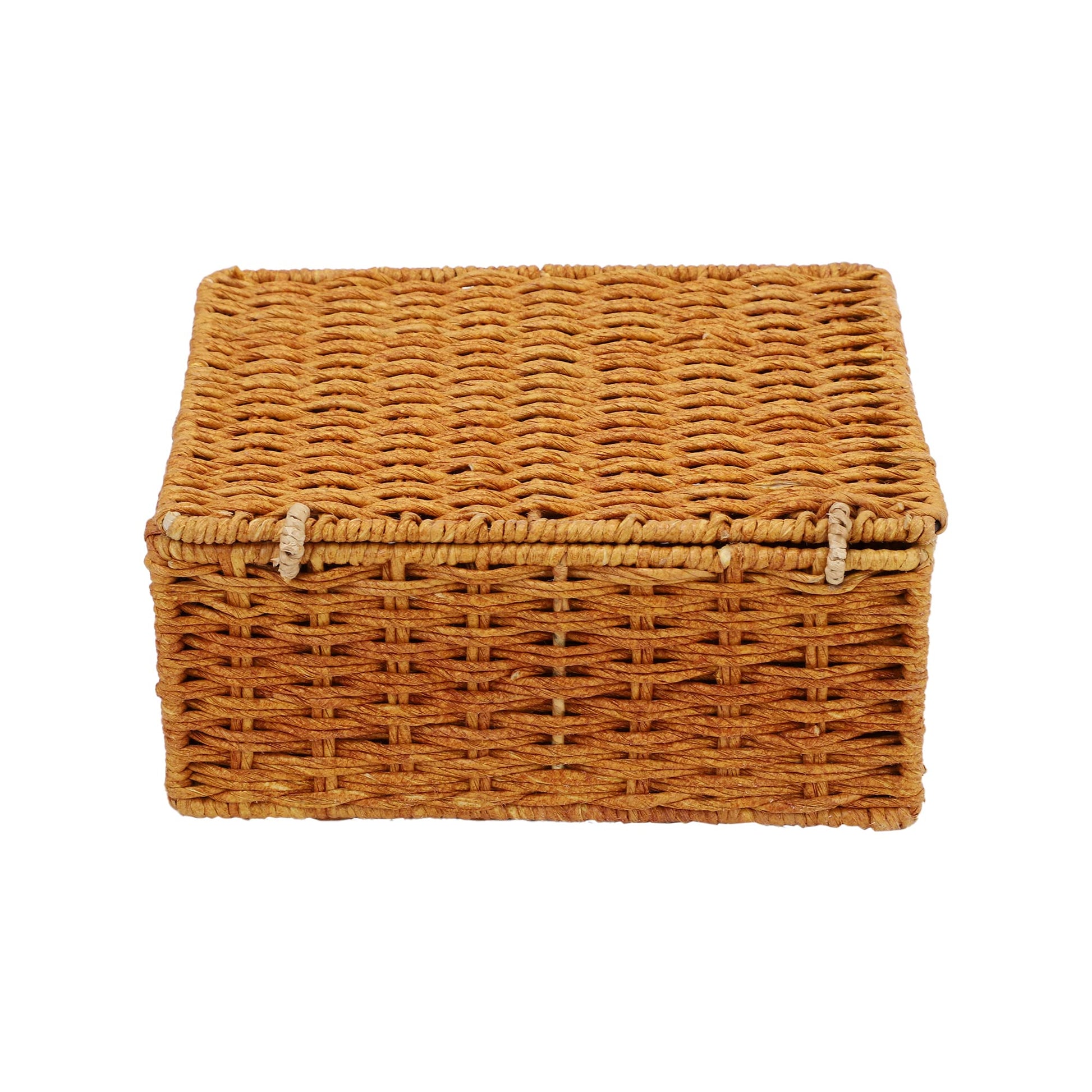 AKWAY wicker water hyacinth kauna grass bamboo cane Storage Basket with Lids Rectangular Handwoven Wicker Organizer Baskets Desktop Storage Box Rattan Container Desk Basket (Brown)(10"L x 8"W x 4"H)- Akway