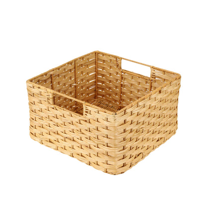 AKWAY Handcrafted Wicker Storage Container Basket with Handles for Toiletry Cosmetic, Towels, Toys, Bathroom, Bedroom, Wardrobe (Beige) - Akway