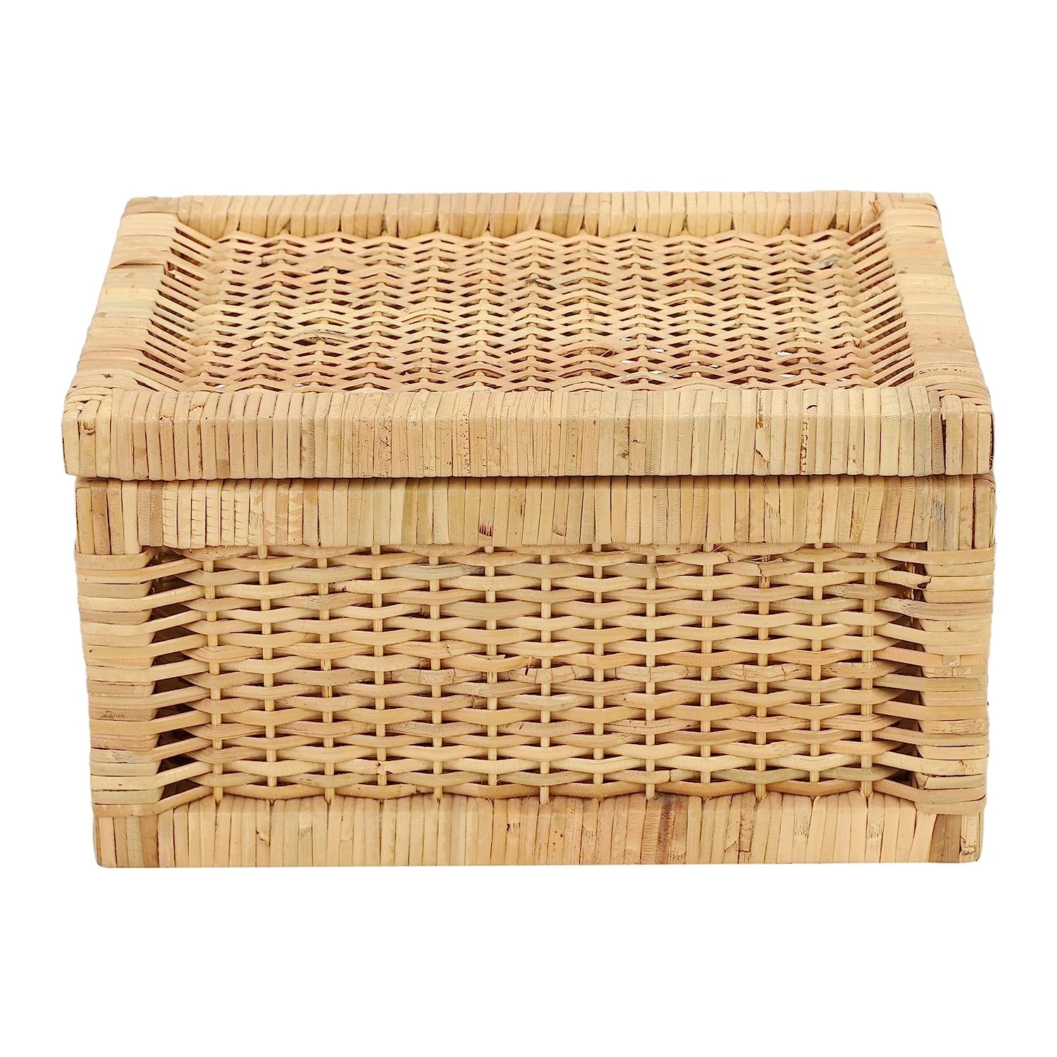 AKWAY Wicker Storage Basket With Lid for Bathroom Utilities (11" L x 9" W x 9" H) - Akway
