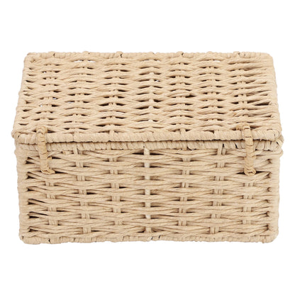 AKWAY wicker water hyacinth kauna grass bamboo cane Storage Basket with Lids Rectangular Handwoven Wicker Organizer Baskets Desktop Storage Box Rattan Container Desk Basket Bins(10"L x 8"W x 4"H) - Akway