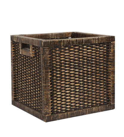 AKWAY Wicker wardrobe basket for storage, cloths, newspapers, photos, toys, plants or other memorabilia, 12.5 x 13.5 x 12.5 Inch, Beige (12.5W x 13.5L x 12.5H, Black)- Akway