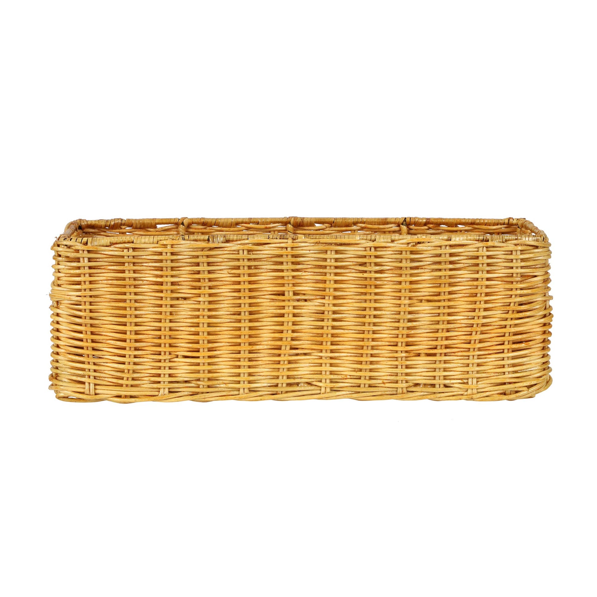 AKWAY Handmade Basket Bathroom Vanity Tray, Kitchen Counter top Storage Shelf Coffee Table Decorative Tray Cosmetic Organizer Display Holder (14 L x 4.5 W x 4.5 H), Rectangular, Rattan & Wicker - Akway