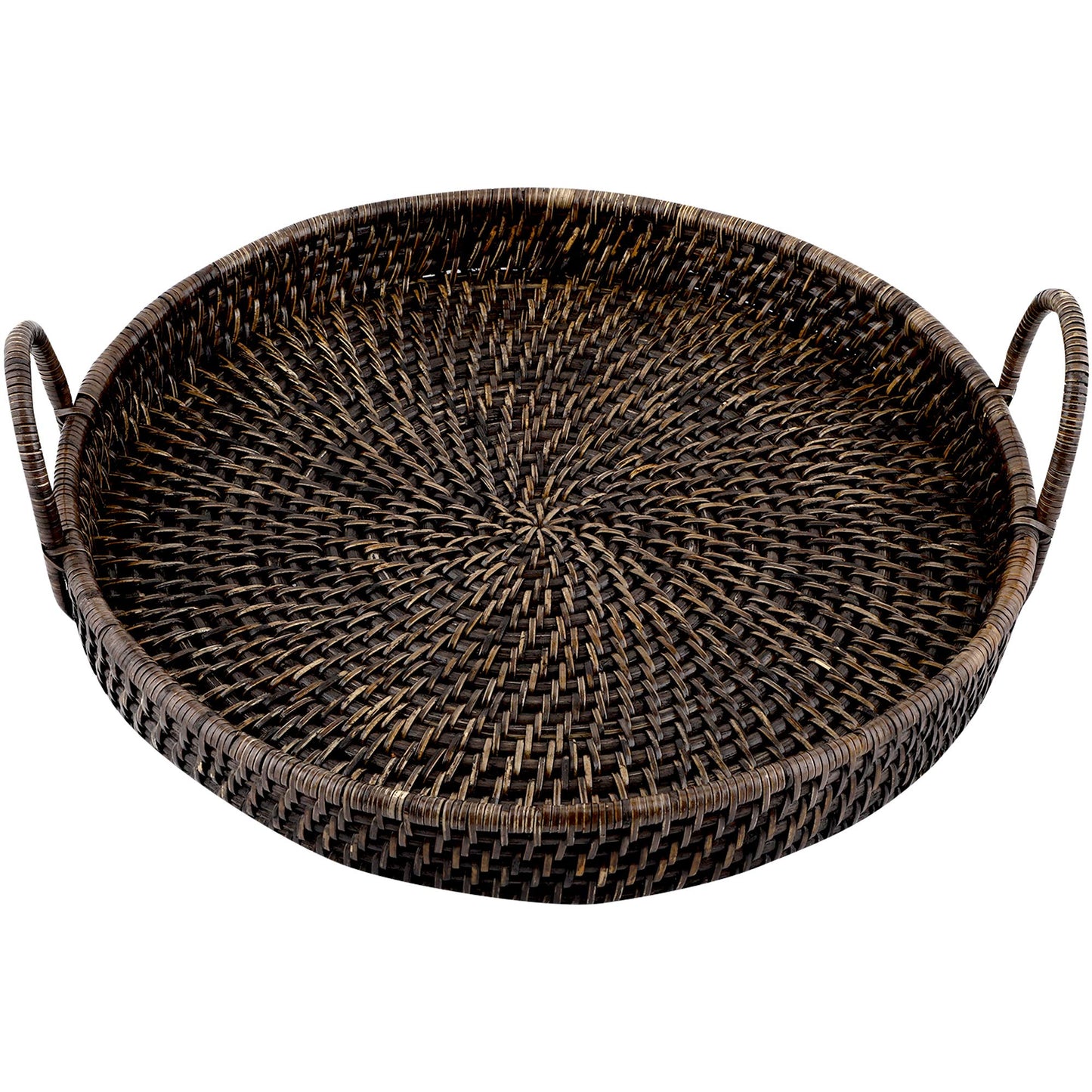 AKWAY Wicker Serving Tray Wooden Serving Tray for Home | Dining Table Decorative Trays | Serving Tray for Party Guests | Rectangle Platter with Handles Diwali or Deepawali Gifts (Antique Black) - Akway