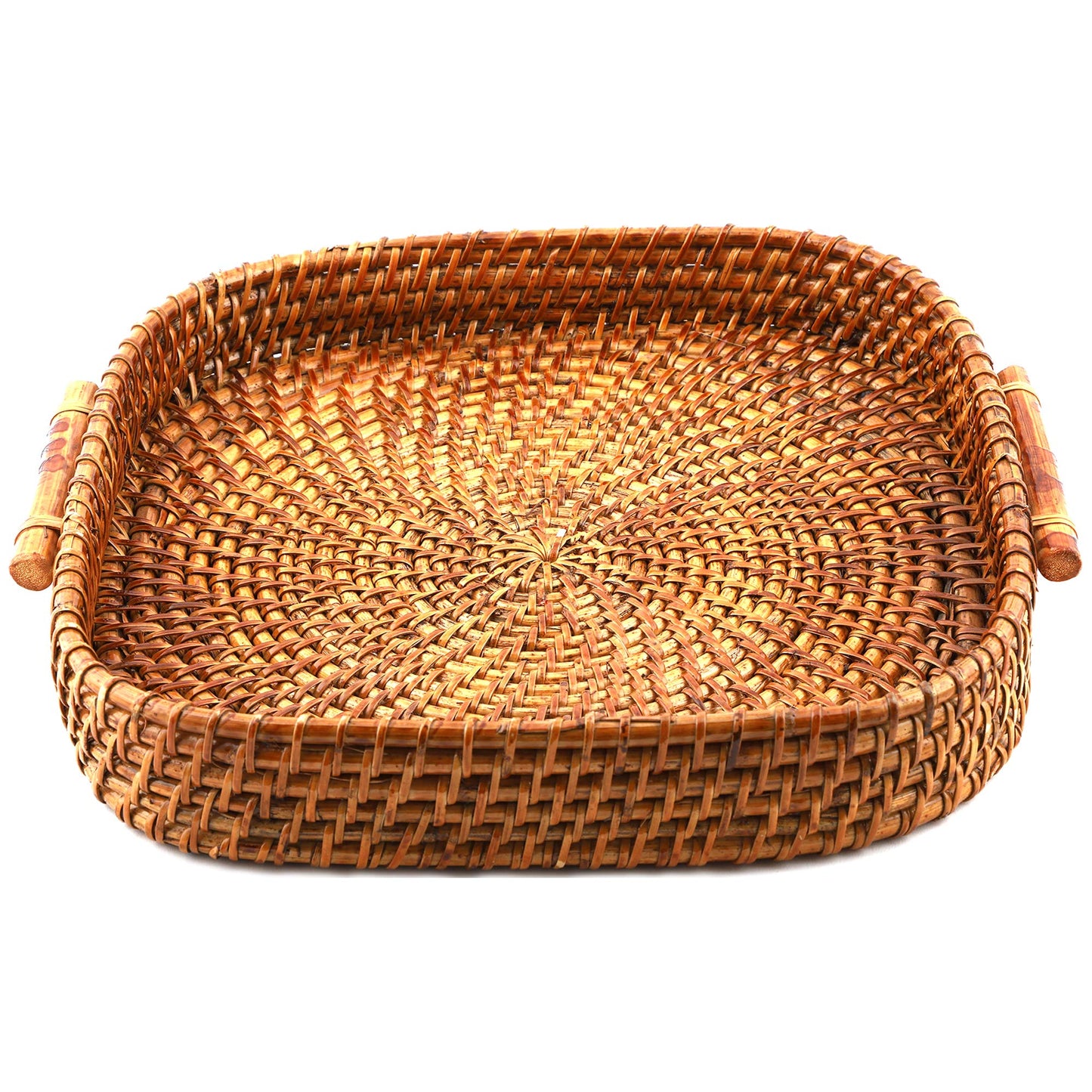 AKWAY Wicker Serving Tray Wooden Serving Tray for home | Dining table decorative trays | Serving tray for party guests | platter with handles Diwali or Deepawali Gifts | 10 x 10 x 2 (Beige) - Akway