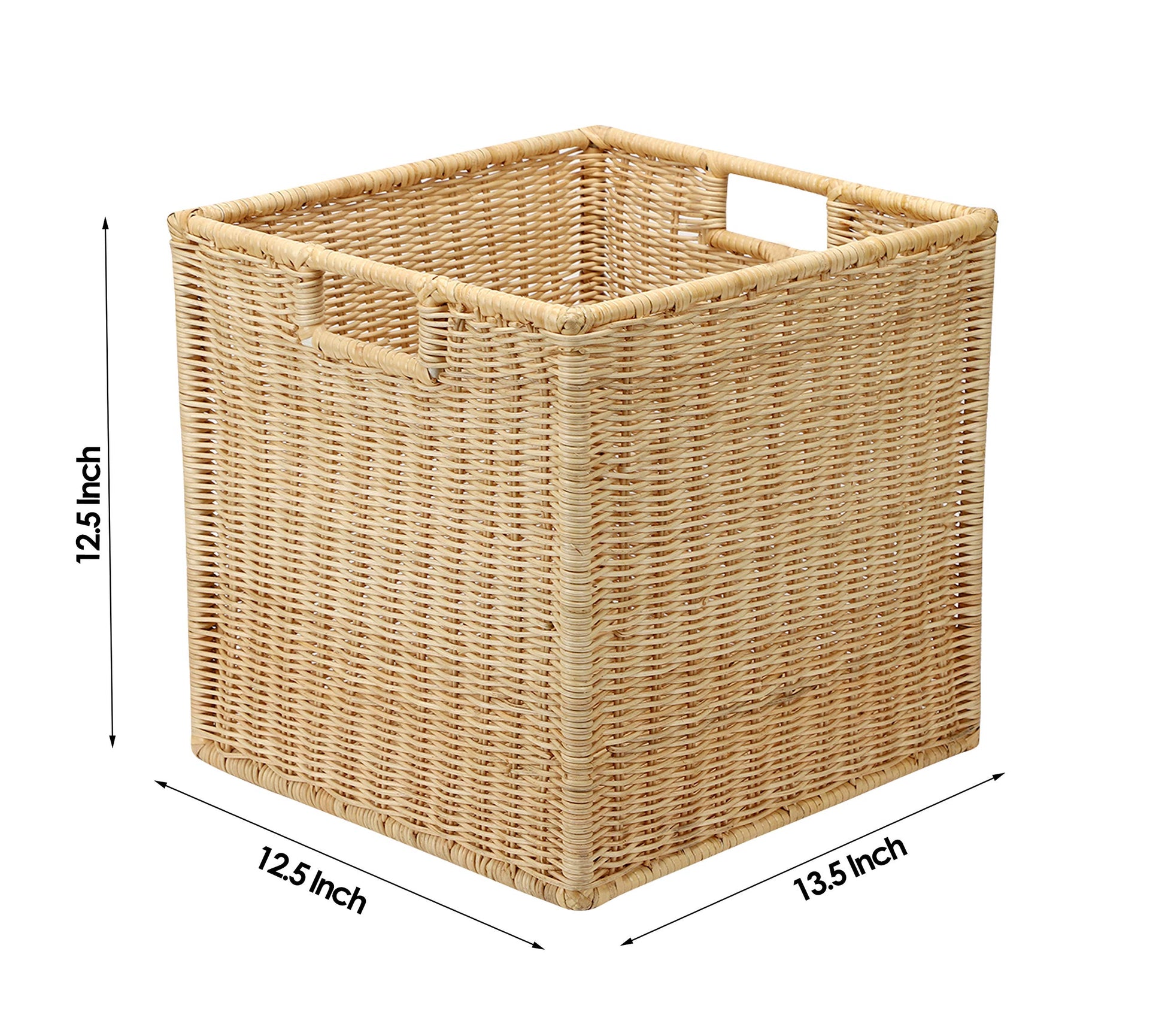 AKWAY Wicker wardrobe basket for storage, cloths, newspapers, photos or other memorabilia (12.5" W x 13.5" L x 12.5" H, Beige (Glossy Finish)) - Akway