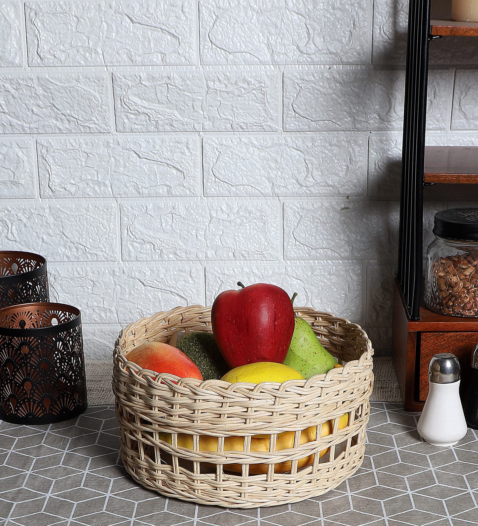 AKWAY Handmade Wicker Basket Bathroom Vanity Tray, Wicker Kitchen Counter top Storage Shelf Coffee Table Decorative Tray Cosmetic Organizer Display Holder (10 D x 4 H) - Akway