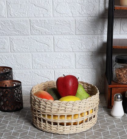 AKWAY Handmade Wicker Basket Bathroom Vanity Tray, Wicker Kitchen Counter top Storage Shelf Coffee Table Decorative Tray Cosmetic Organizer Display Holder (10 D x 4 H) - Akway