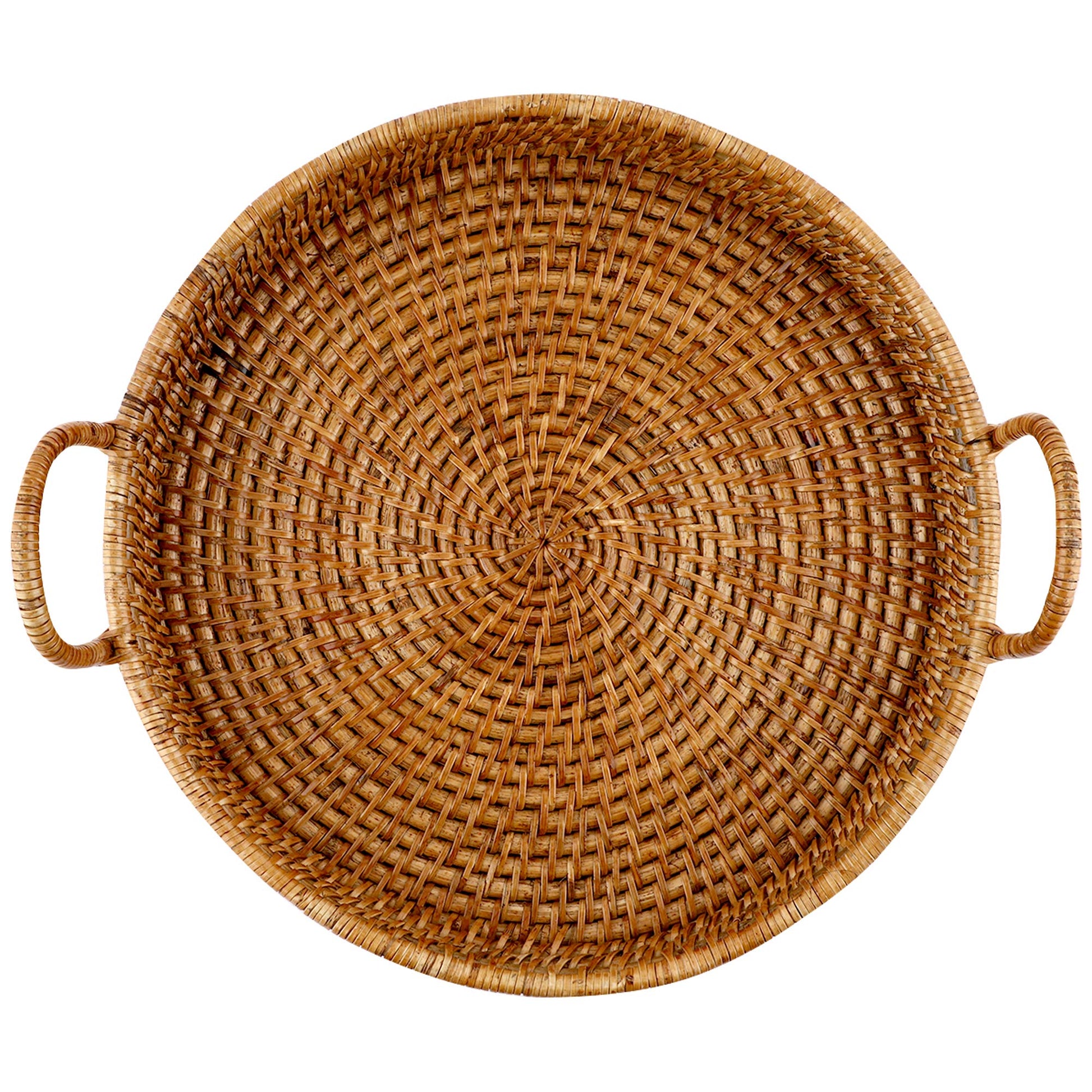 AKWAY Wicker Serving Tray Wooden Serving Tray for Home | Dining Table Decorative Trays | Serving Tray for Party Guests | Round Platter with Handles Diwali or Deepawali Gifts (Beige) - Akway