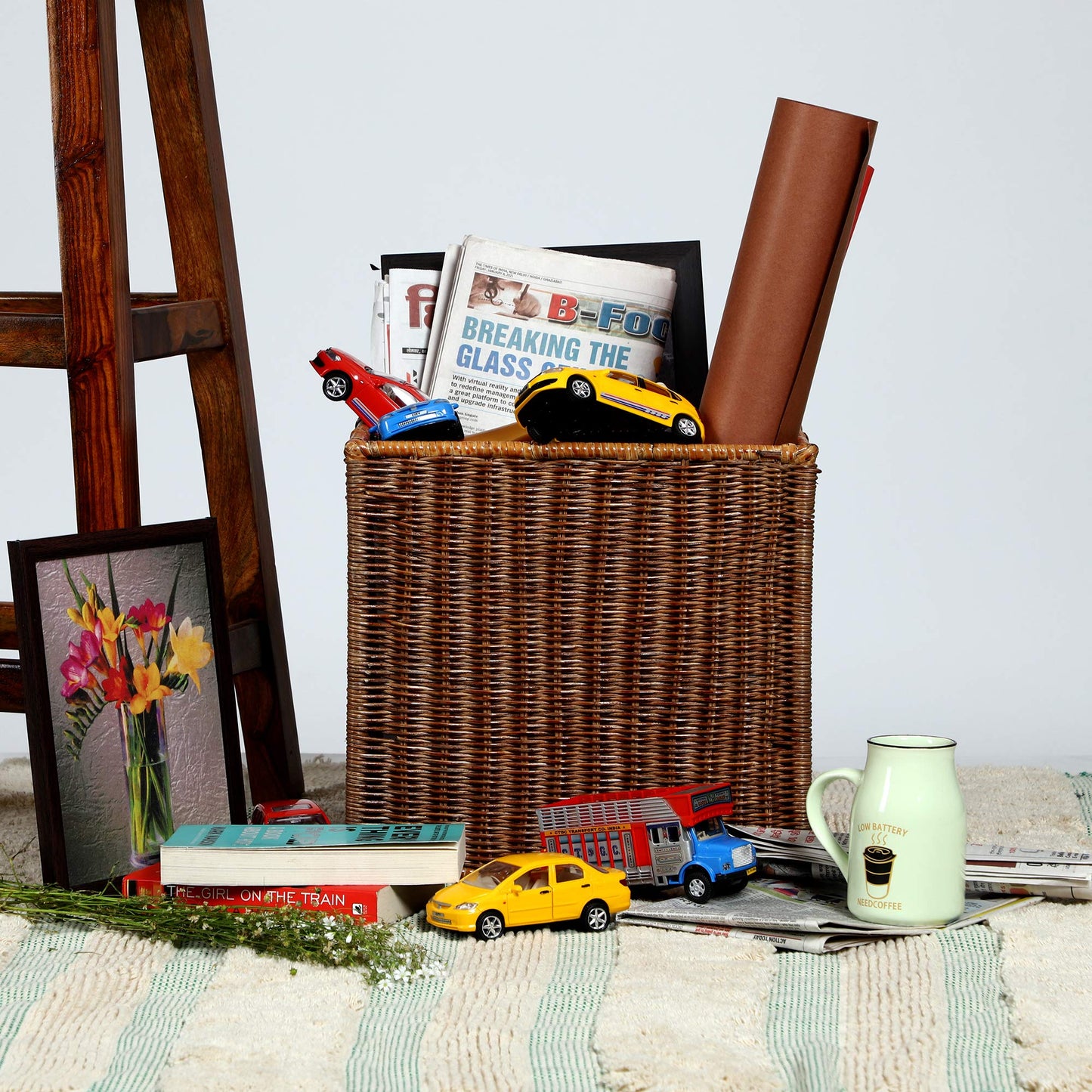 AKWAY Wicker wardrobe basket for storage, cloths, newspapers, photos or other memorabilia (12.5" W x 13.5" L x 12.5" H, Dark Brown (Glossy Finish)) - Akway