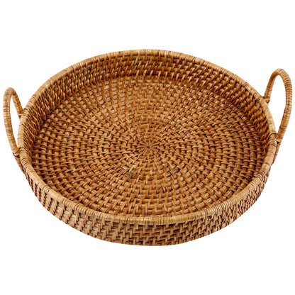AKWAY Wicker Serving Tray Wooden Serving Tray for Home | Dining Table Decorative Trays | Serving Tray for Party Guests | Rectangle Platter with Handles Diwali or Deepawali Gifts (Beige) - Akway