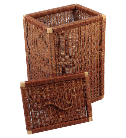 AKWAY wicker water hyacinth kauna grass bamboo cane Storage Basket with Lids | laundry hampers for bathroom wicker laundry basket storage basket(14"L x 18"W x 24"H) - Akway