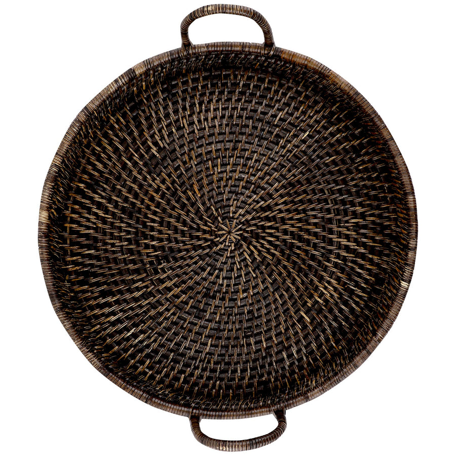 AKWAY Wicker Serving Tray Wooden Serving Tray for Home | Dining Table Decorative Trays | Serving Tray for Party Guests | Rectangle Platter with Handles Diwali or Deepawali Gifts (Antique Black) - Akway
